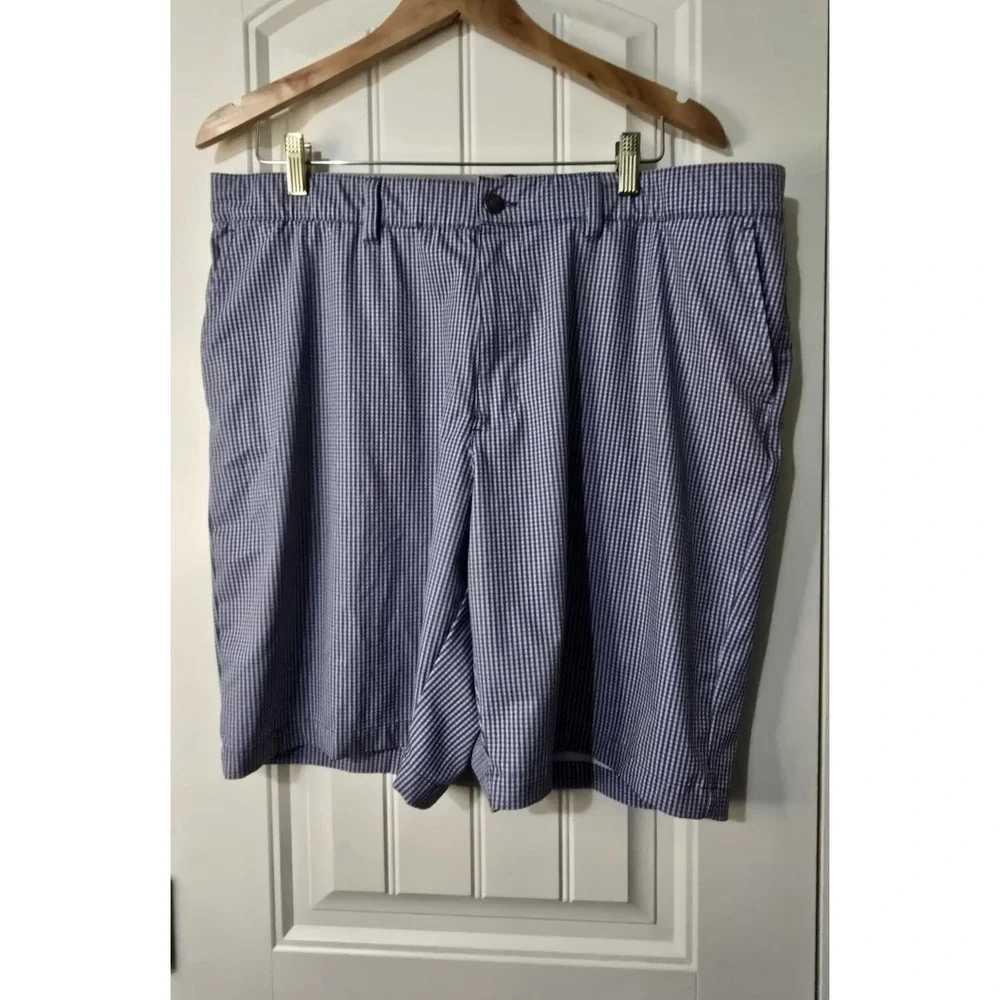 Adidas Mens Blue Gingham Check Golf Shorts Size 40‎ Stretch Performance Active